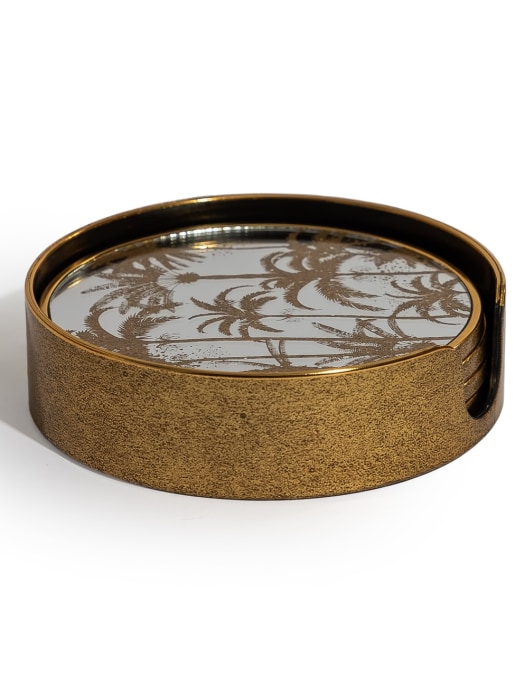Set of 4 Mirrored Palm Tree Round Coasters