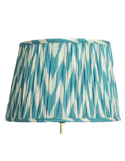 Blue Zigzag Ikat Gathered / Pleated 40cm Lampshade