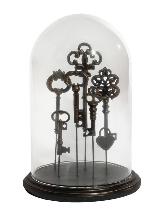 Glass Dome/Cloche w/ Multi Antiqued Keys on Black Base