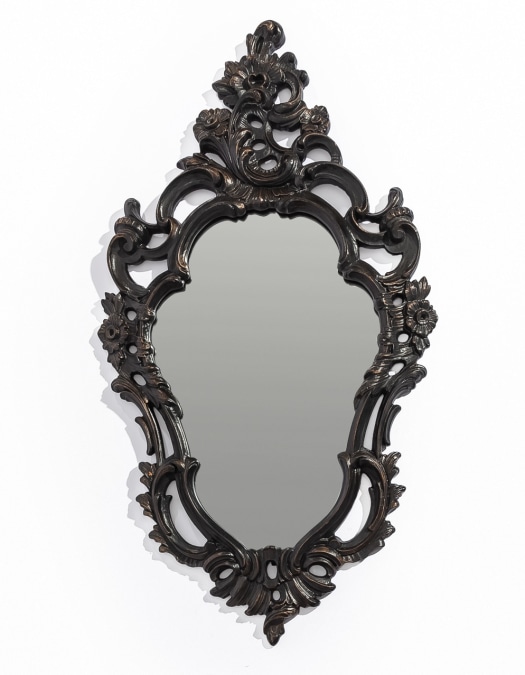Antiqued Black Ornate French Wall Mirror