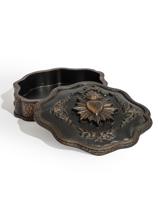 Large Antique Black "Sacred Heart" Storage / Trinket Box 