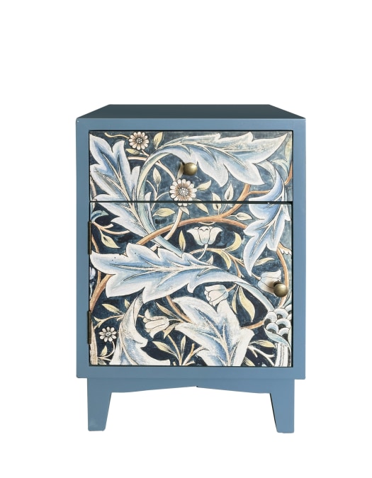 Blue "Acanthus" Floral Bedside Table (LH Open)