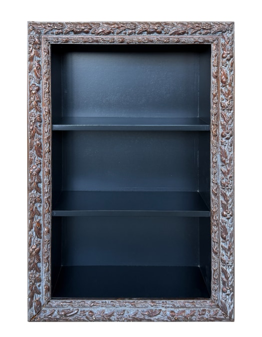 Large Antiqued Ornate Wooden Wall Shelf Unit
