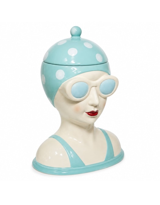 Ceramic Blue Beach Swimmer Cookie Jar