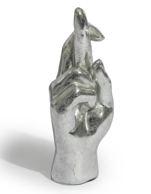 Silver "Fingers Crossed" Hand Figure