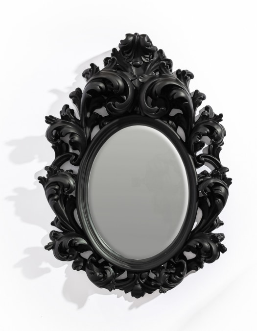 Black Oval Rococo Ornate Mirror