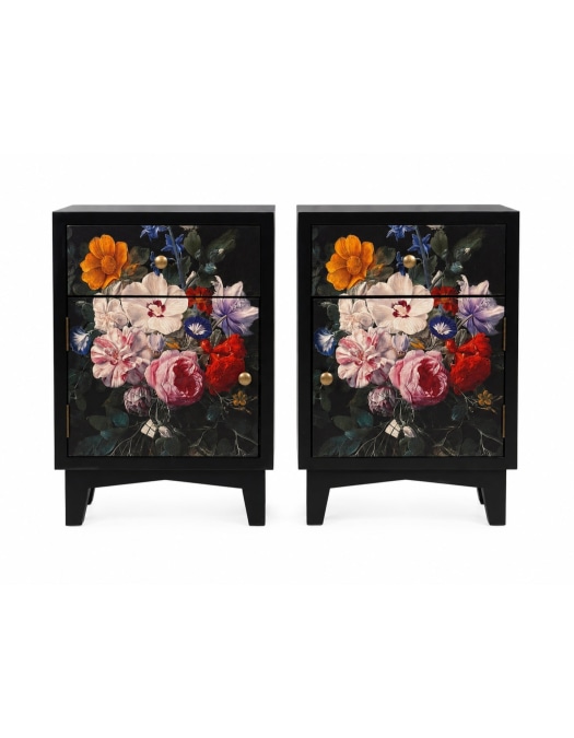 A Pair of Boho Floral Bedside Tables