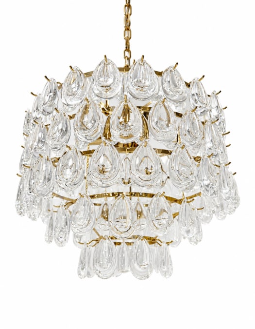 Brass 6 Tier Multi Clear Glass Teardrop Chandelier