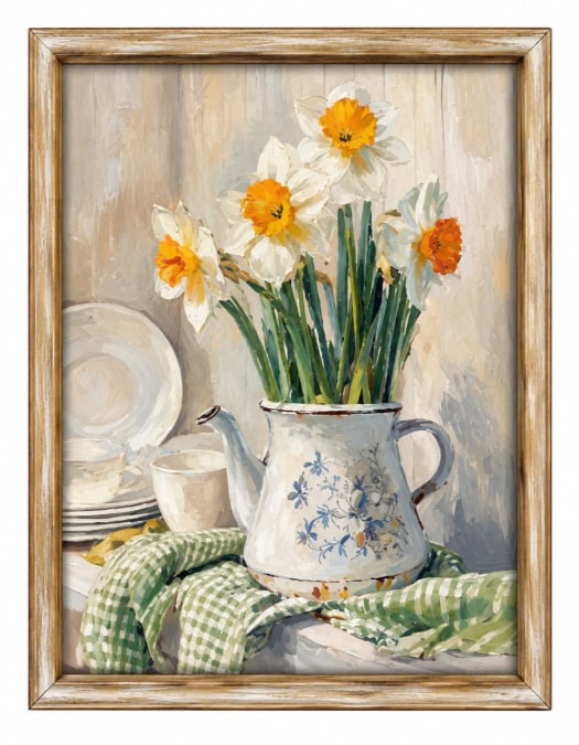 Farmhouse "Daffodil Bunch" Still Life Framed Print w/ Glass