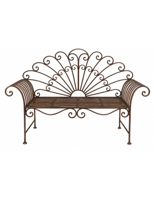 "Rusted Black" Metal 2-Seater Peacock Garden Bench