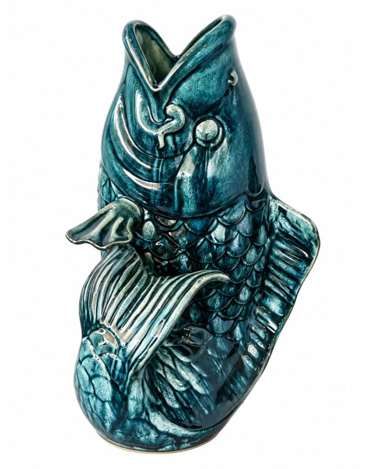 Aqua Blue Glazed Fish Ceramic Planter / Vase