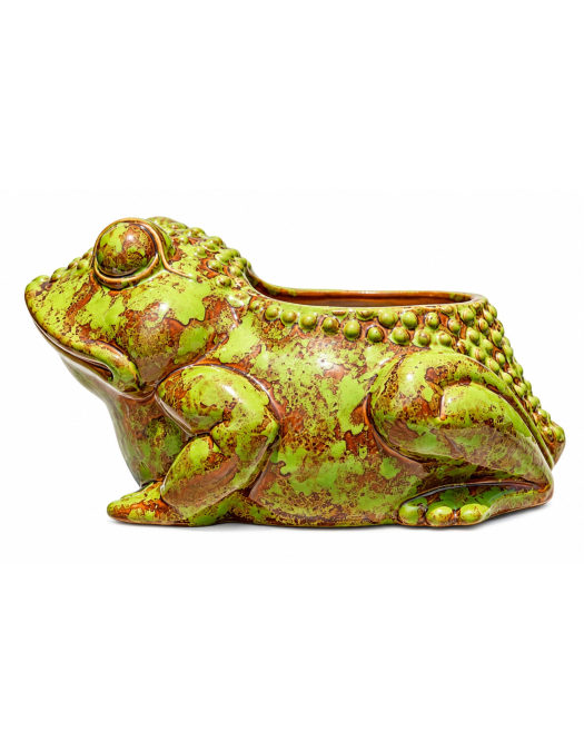 Mottled Green/Brown Glazed Frog Ceramic Planter