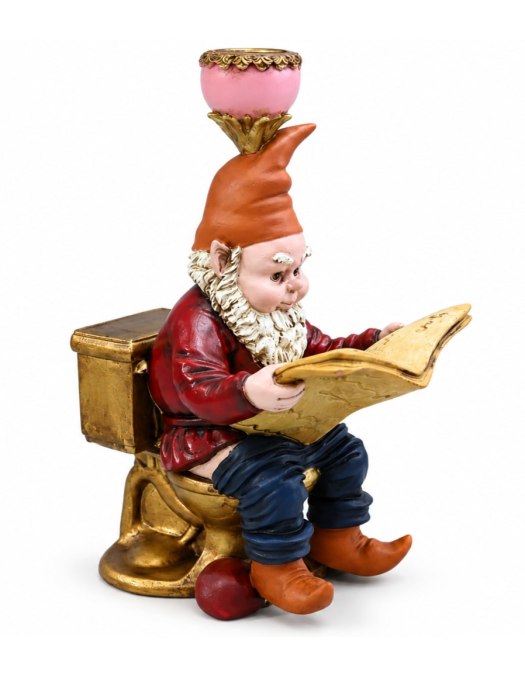 Antiqued "Gnome on the Throne" Candle Holder