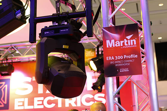 Martin ERA 300 Moving head on the Stage Electrics stand at PLASA Leeds 2019