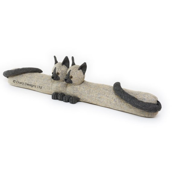 Linen Tabby Twins Khaki Cat Draught Excluder by Dora Designs