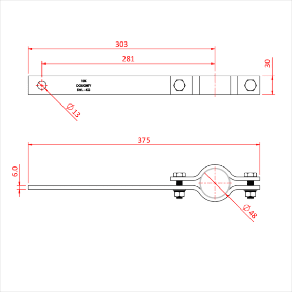 Doughty T30600 Boom Arm 48mm Straight Steel Diagram Stage Electrics