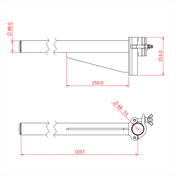 Doughty T57336 Heavy Duty Boom Arm 1m Black Diagram Stage Electrics