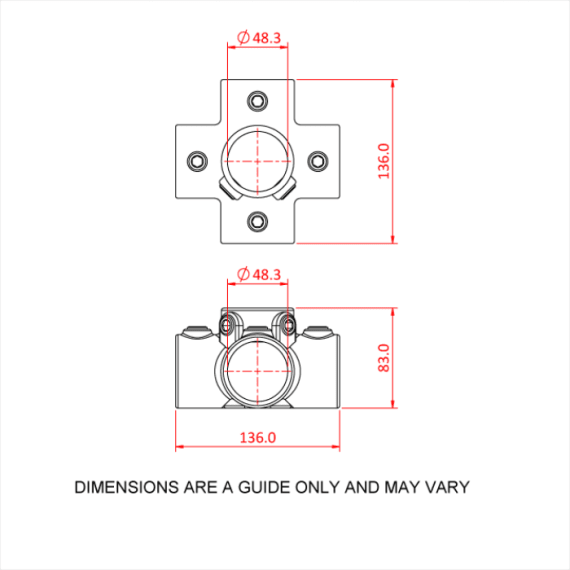 Doughty T15800 Pipeclamp Standard 4-Way Cross Dimensions Stage Electrics