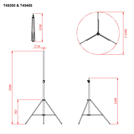 Doughty T49465 Club 25 Nightclub Stand 2.5m Black Dimension Stage Electrics
