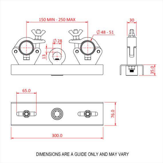 Doughty T57214 50mm Truss Adaptor with Hanging Ring  Dimensions Stage Electrics