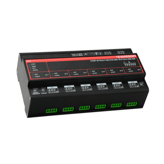 Swisson ISP-4R-DC-RJ45A DIN Rail DMX/RDM 4 Way Splitter Stage Electrics