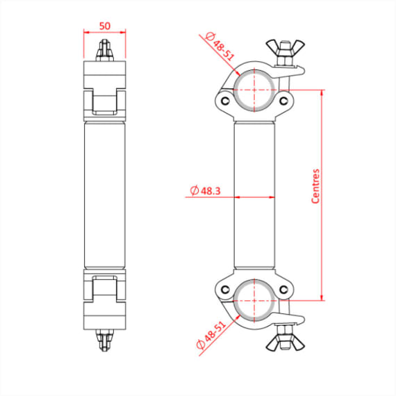Doughty T57355 Pipe to Pipe Parallel Coupler 1000mm Dimension Stage Electrics