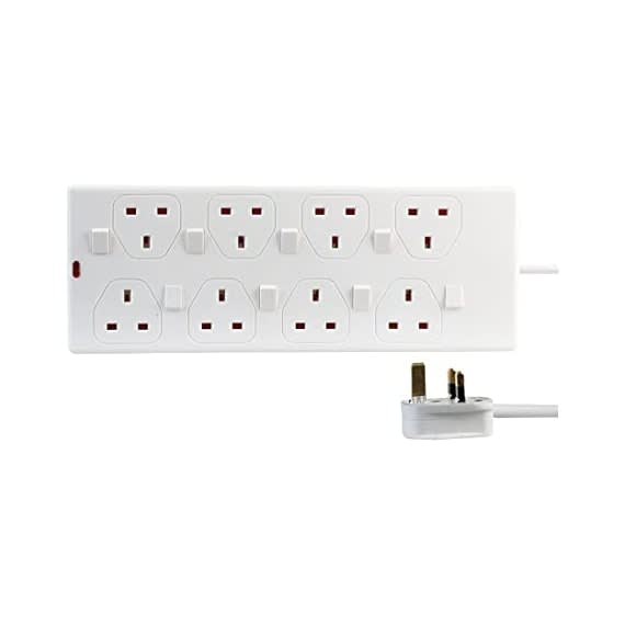 ProElec 2608N5M 8Gang Extension 5m Lead White