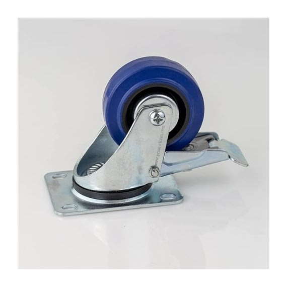Penn W0985/80 Castor with Swivel Blue Rubber Wheel & Brake - 80mm (80kg)