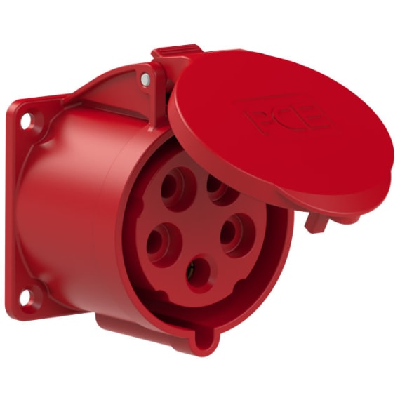 PCE 325-6 32A 400V 5 Pin Panel Socket IP44 (70 x 70mm) - Red