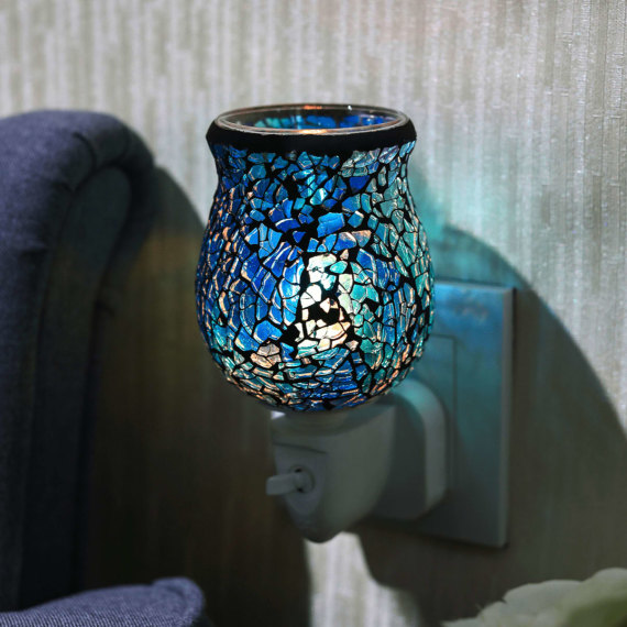 Cobalt Blue Crackle Tulip Mosaic Warmer