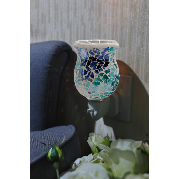 Aqua Teal Crackle Mosaic Warmer