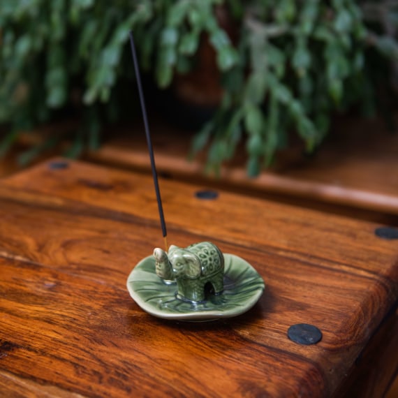 Green Ceramic Elephant Incense Holder