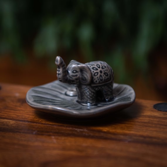 Grey Ceramic Elephant Incense Holder