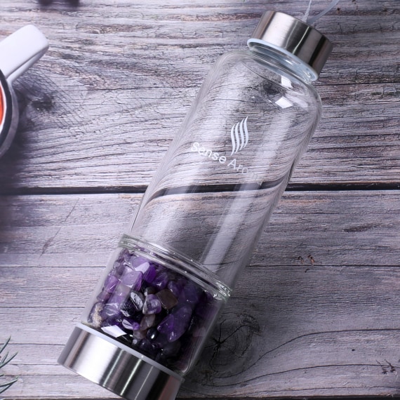 Layered Amethyst Crystal Water Bottle