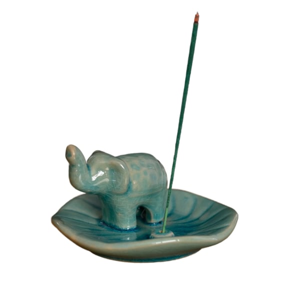 Turquoise Ceramic Elephant Incense Holder