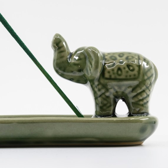 Green Ceramic Elephant Incense Ash Catcher