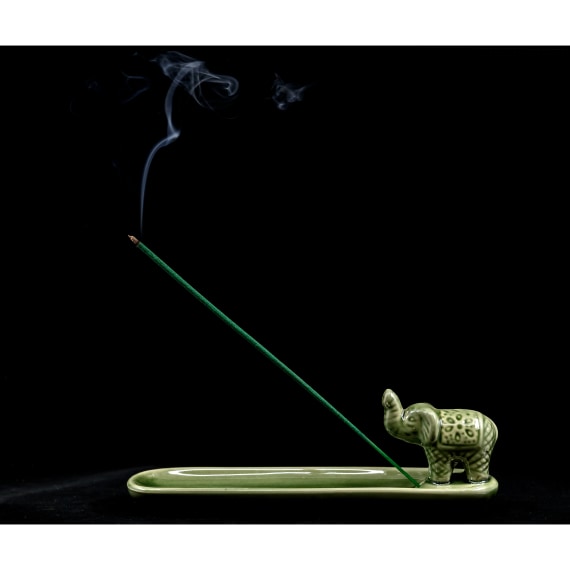 Green Ceramic Elephant Incense Ash Catcher