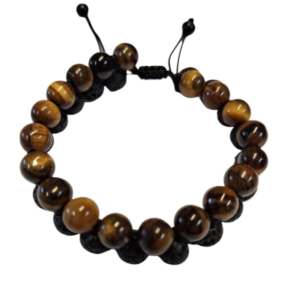 Double Braided Tiger Eye Lava Rock Bracelet