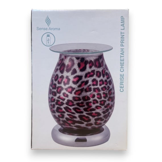 Cheetah Print Lamp Cerise wt Silver Base