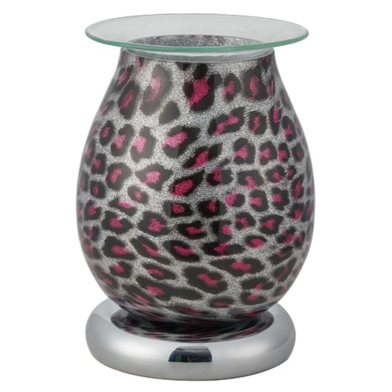 Cheetah Print Lamp Cerise wt Silver Base