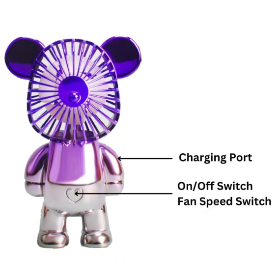 Two-Tone Purple Silver Bear Fan