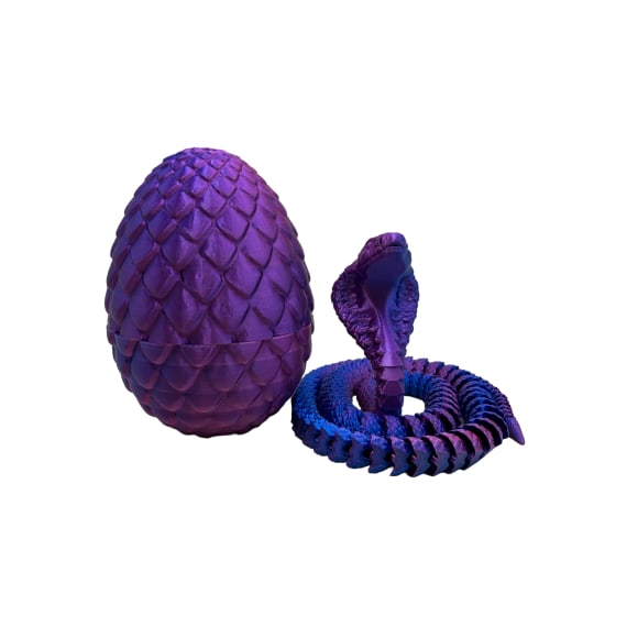 Two-Tone Purple Blue 3D Printed Cobra in Egg