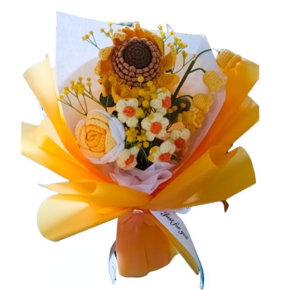 Orange Sunflower Crochet Flower Bouquet
