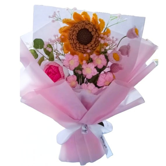 Pink Sunflower Crochet Flower Bouquet