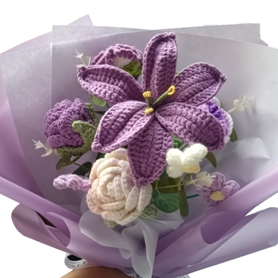 Purple Lily Crochet Flower Bouquet