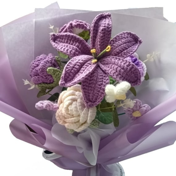 Purple Lily Crochet Flower Bouquet