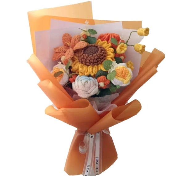 Orange Sunflower Large Crochet Flower Bouquet