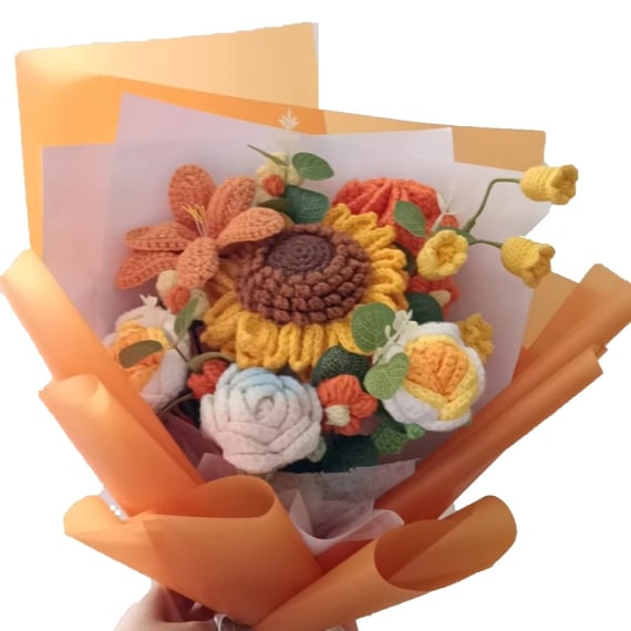Orange Sunflower Large Crochet Flower Bouquet