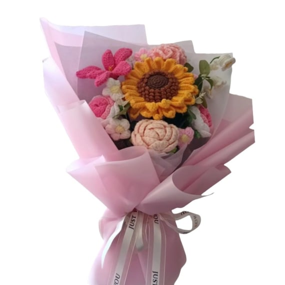 Pink Sunflower Large Crochet Flower Bouquet