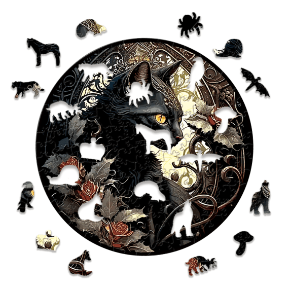 Black Cat Wooden Puzzle - 150pcs Round